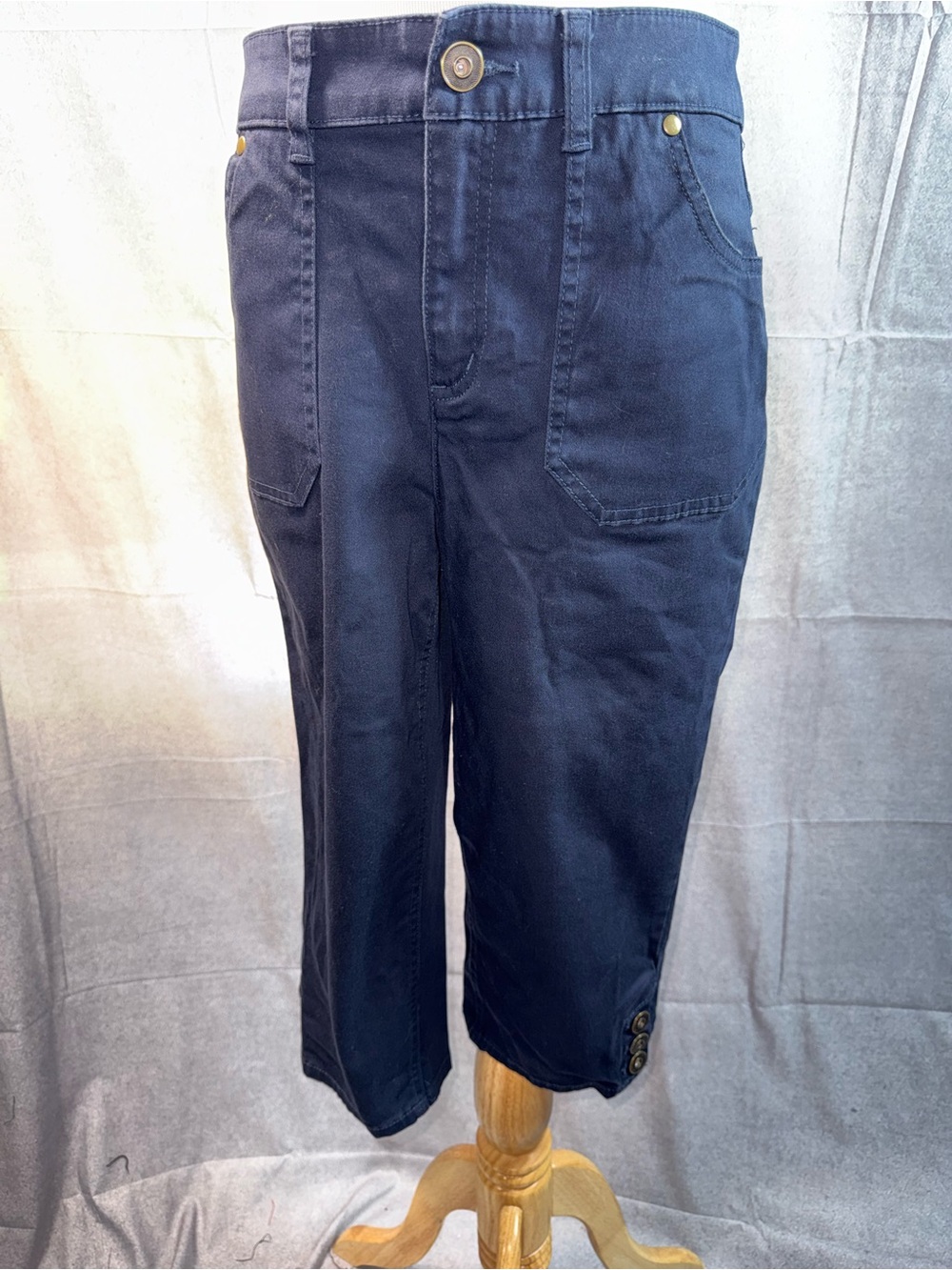 2039-Christopher & Banks Dark Navy Capri Pants with Hem Button Accents